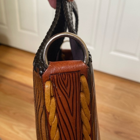 HANDMADE Western Leather Satchel Tote Purse Womens painted southwestern Artsy - Picture 3 of 16